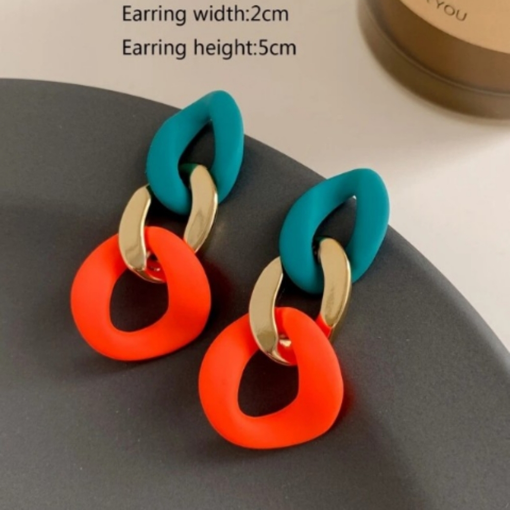 Color Block Chain Drop Earrings - Picture 4 of 4